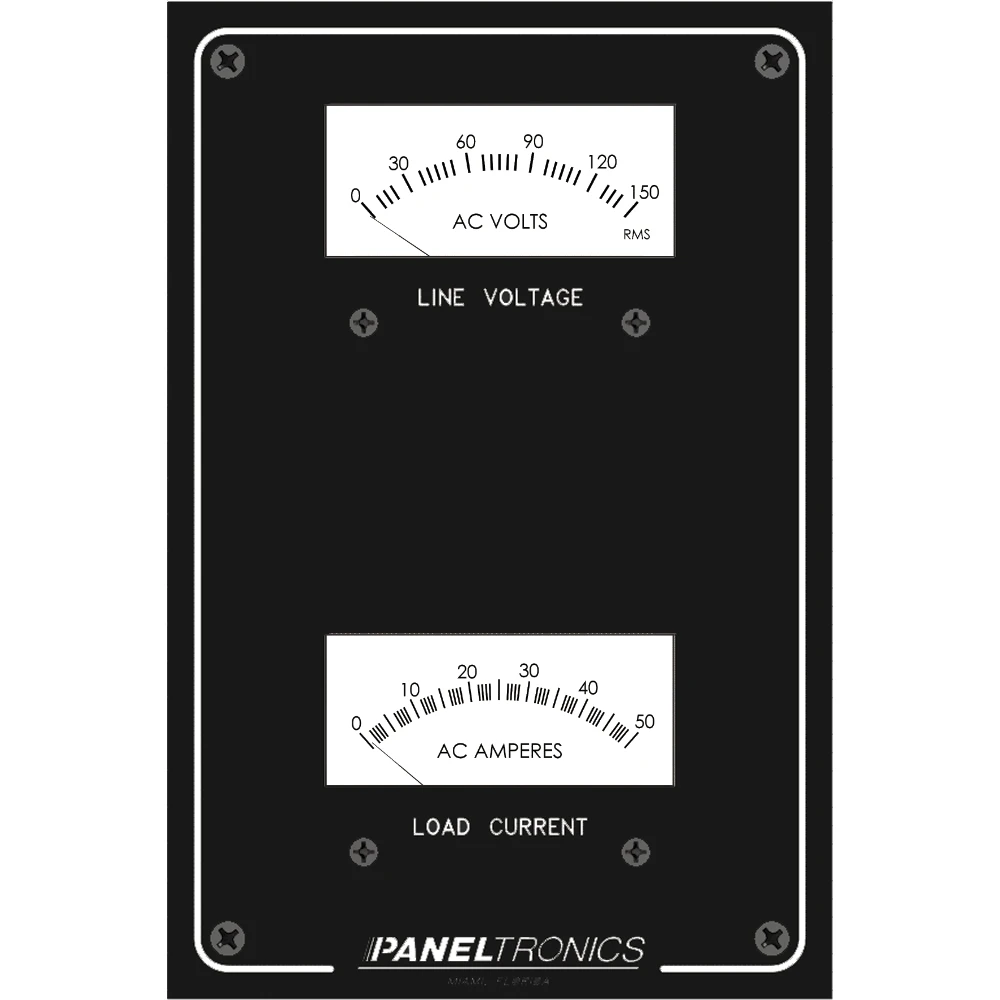 Paneltronics - Standard Panel AC Meter - 0-150 AC Voltmeter, 0-50Amp Ammeter