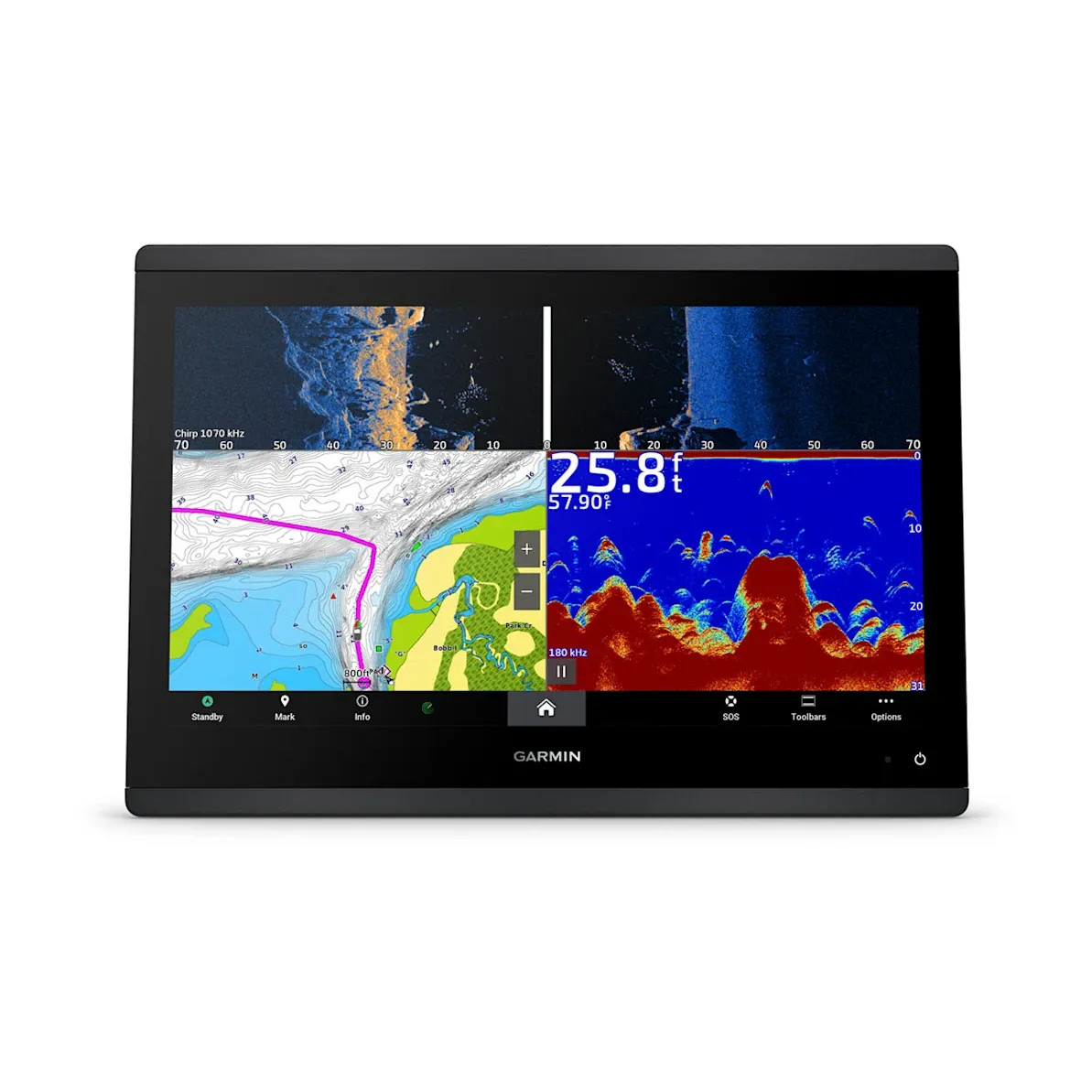 Garmin GPSMAP 1643xsv Chartplotter/Fishfinder, 16 in IPS Touchscreen, Garmin Navionics+ Built-In Charts, Ultra High-Definition SideVü/ClearVü Sonar, 1 kW CHIRP Support, NMEA 2000, Wi-Fi