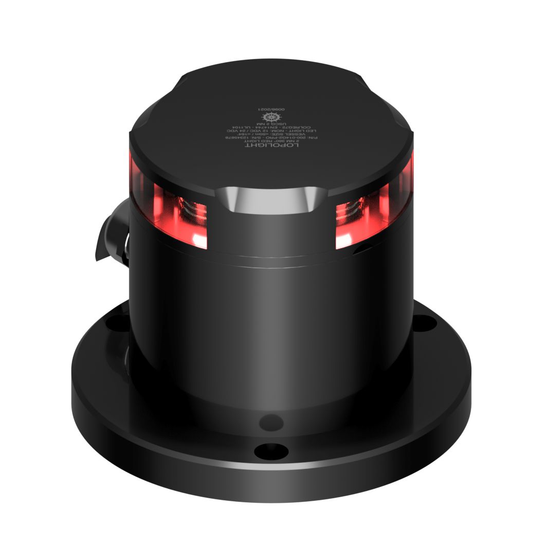 Lopolight 360-Degree Red LED Navigation Light, De-Icing Function, 2nm, 10-32VDC, IP68, Horizontal Mount, Black Hard Coat Anodized, Built-in de-icing