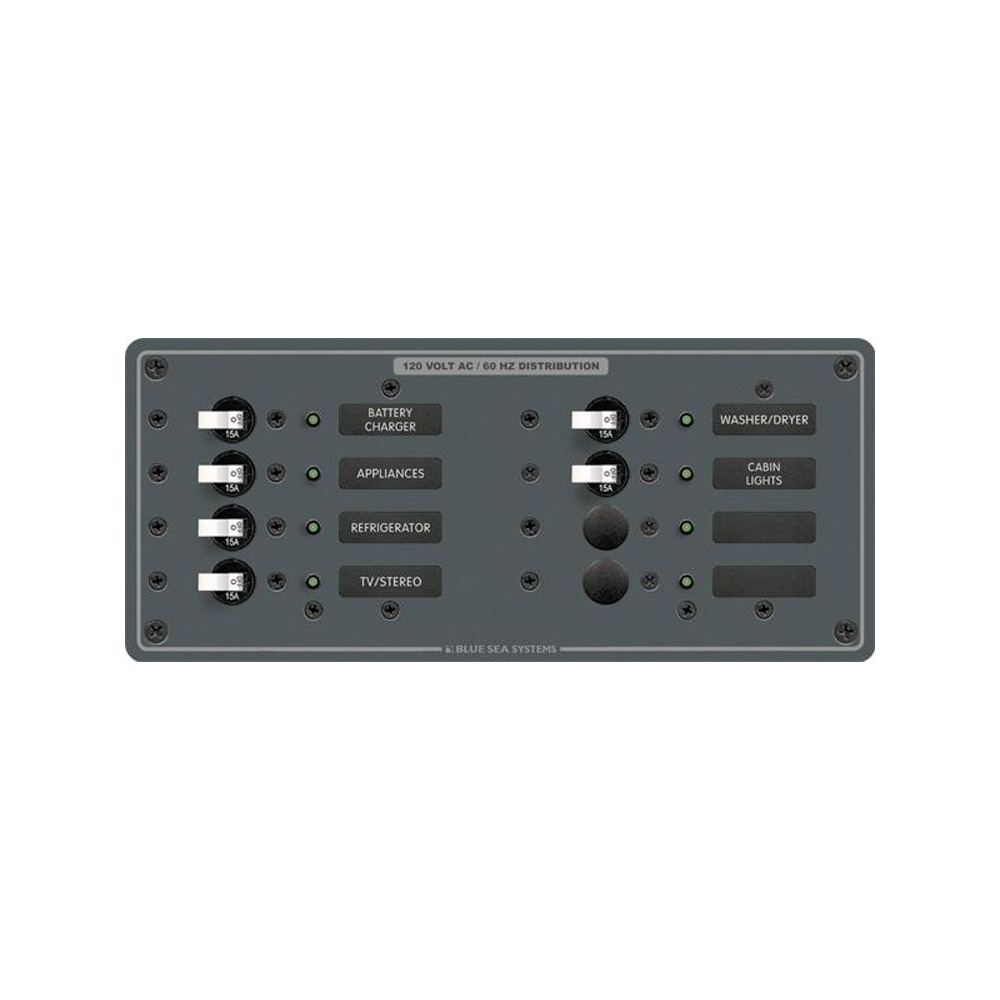 Blue Sea Systems AC 8 Position Breaker Panel, 230V, 100A, White Switches