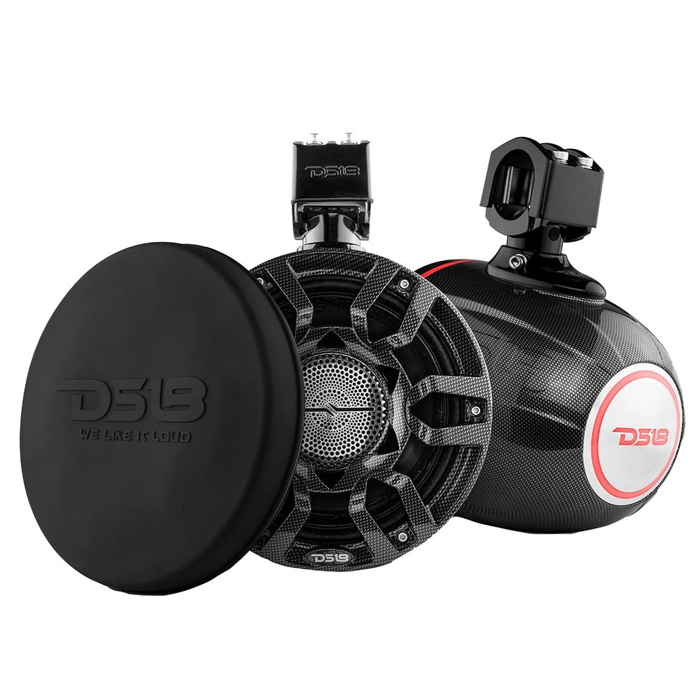 DS18 - HYDRO 8" Marine Tower Speakers - With RGB LED Lights Pro Audio Loudspeakers, Carbon Fiber