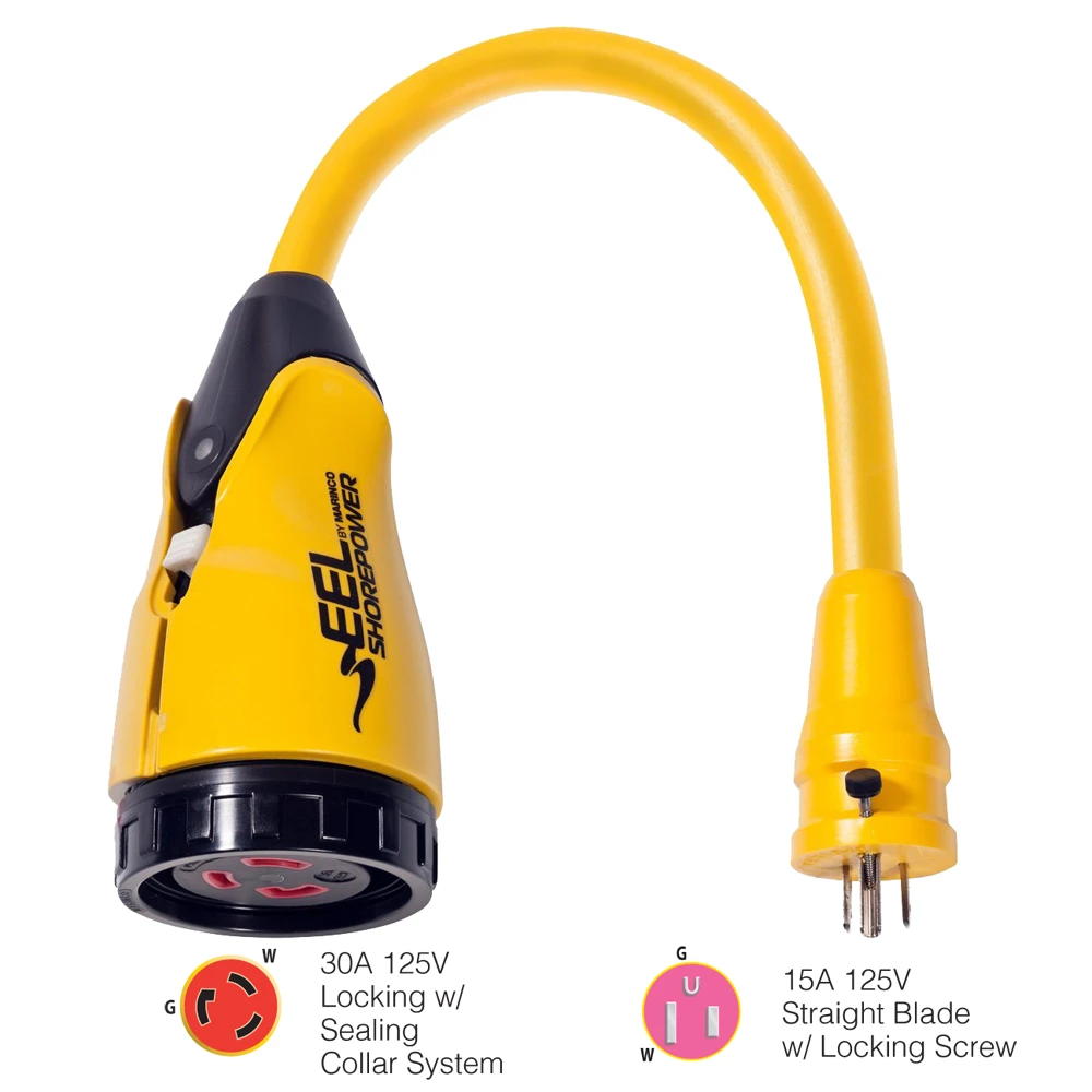 Marinco - P15-30 Male Pigtail Adapter - Yellow, 30A, 125V