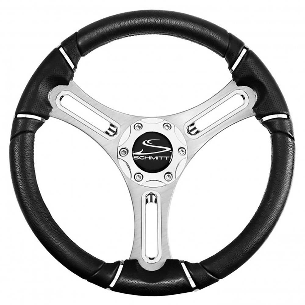 Schmitt Marine - Torcello 14" Wheel - Polyurethane Wheel, with Chrome Trim & Cap, Brushed Spokes, 3/4" Tapered Shaft