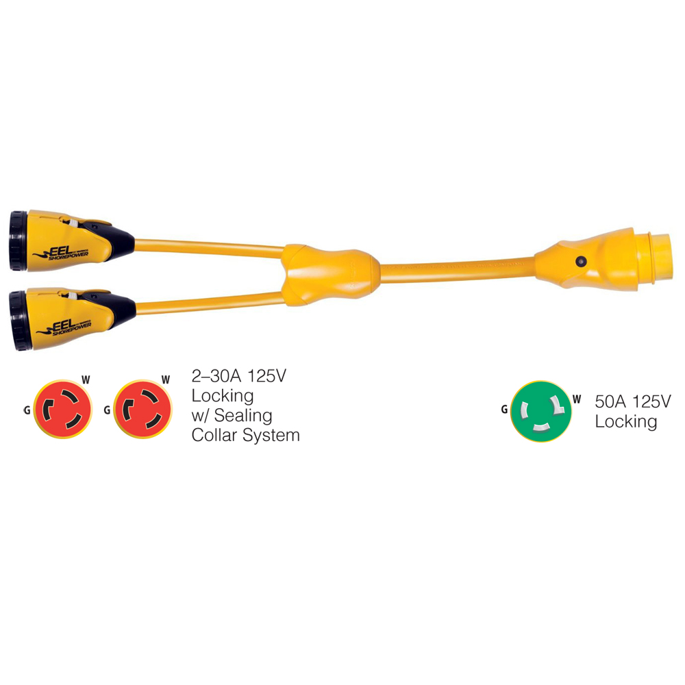 Marinco - Y Adapter - EEL (2)-30A-125V Female to (1)50A-125V Male, Yellow