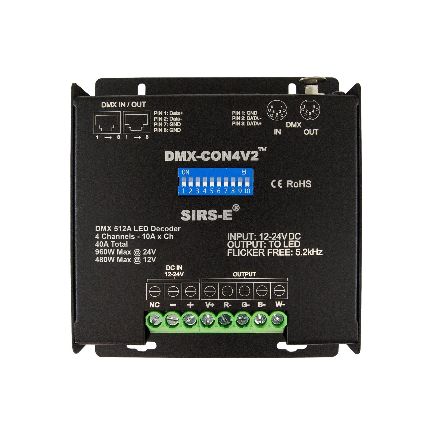 SIRS-E DMX-CON4V2 4-Channel LED DMX Decoder & RGBW Controller