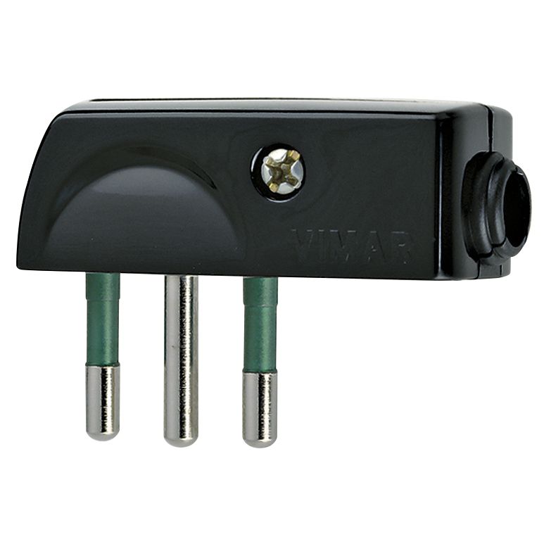 Vimar Supernova SPA11 Italian Standard Flat Plug, 2P+E, 10A, 250V, 90 Degree Cable Entry, IP20, Screwed Terminal