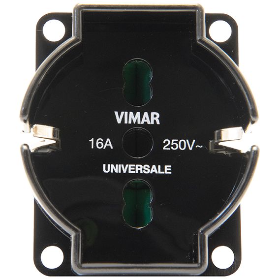 Vimar SICURY Universal Outlet Insert, 2P+T, 16A, 250V, IP20, Screw Terminal, Halogen-Free