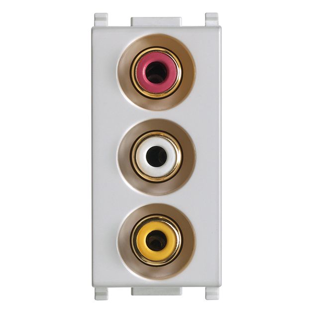 Vimar Plana Socket with 3 RCA Connectors, 1-Module, IP20, Flush-Mounted, Screw Terminals
