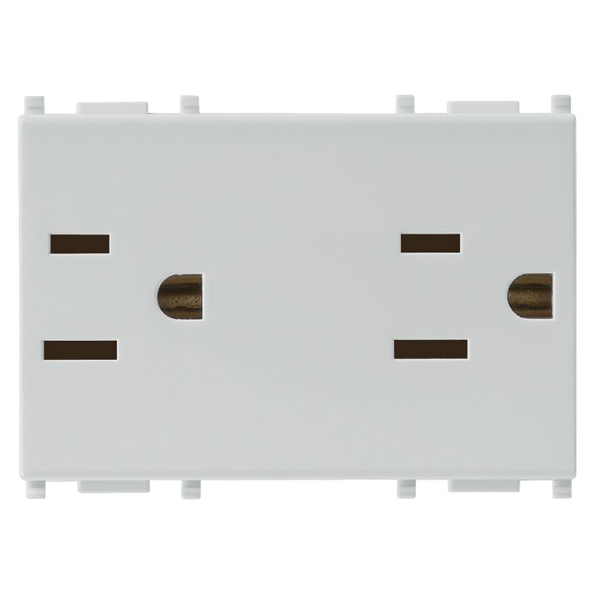 Vimar Plana Series Double 2P+E USA Socket Outlet, 15A, 127V, Flush Mount, IP20, 3-Module