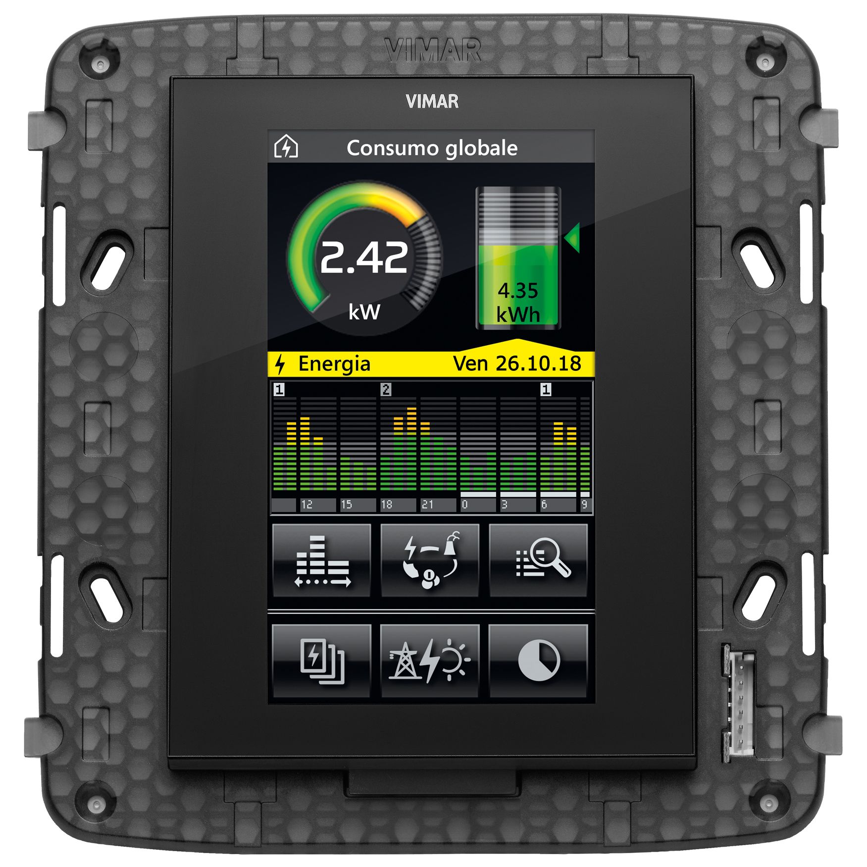 Vimar By-me Plus 4.3 in Full Flat Touch Screen, 12-29V DC, 8-Module Mounting Frame, 1 Temperature Sensor Input