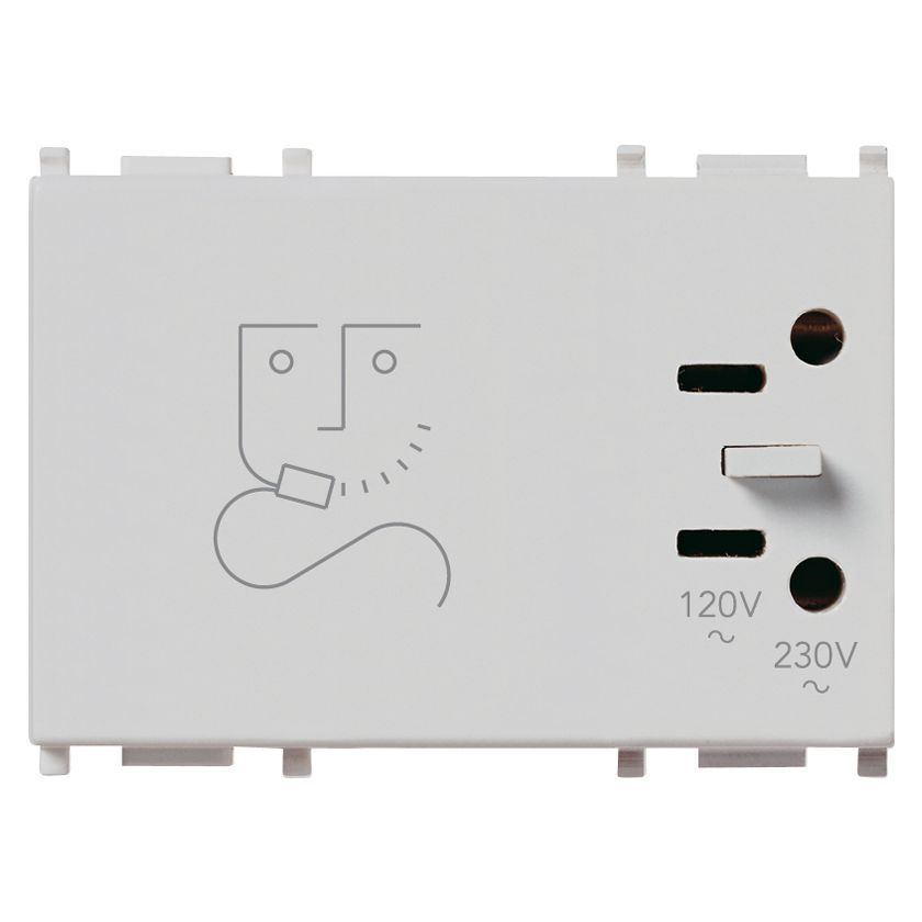 Vimar Plana Shaver Supply Unit 230V, 20 VA Isolating Transformer, 120V/230V Output, 3-Module
