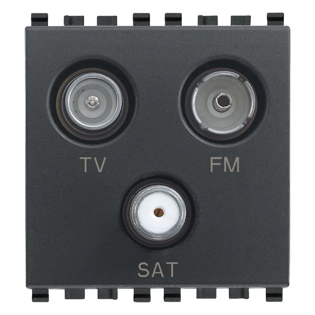 Vimar EIKON TV-FM-SAT Coaxial Socket Outlet, Single Connection, 3 Outputs, 5-2400 MHz, 1 dB, 2 Modules