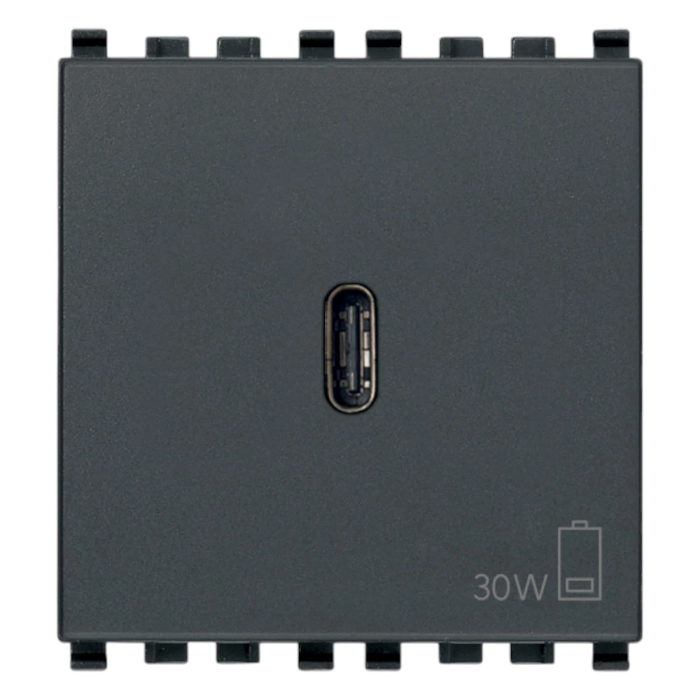 Vimar EIKON 2-Module USB-C Supply Unit, 120-240V, USB Power Delivery, Flush-Mounted, 1 USB-C Port