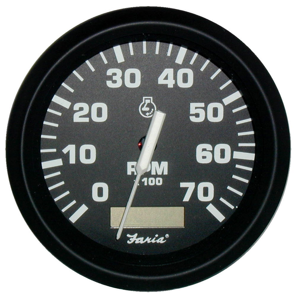Faria Euro Black 4" Tachometer w/Hourmeter - 7,000 RPM (Gas - Outboard) 32840