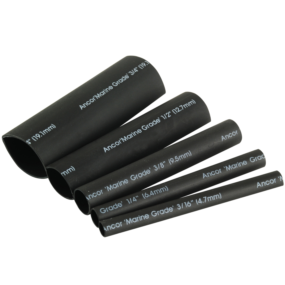 Ancor Adhesive Lined Heat Shrink Tubing Kit - 8-Pack, 3", 20 to 2/0 AWG, Black 301503