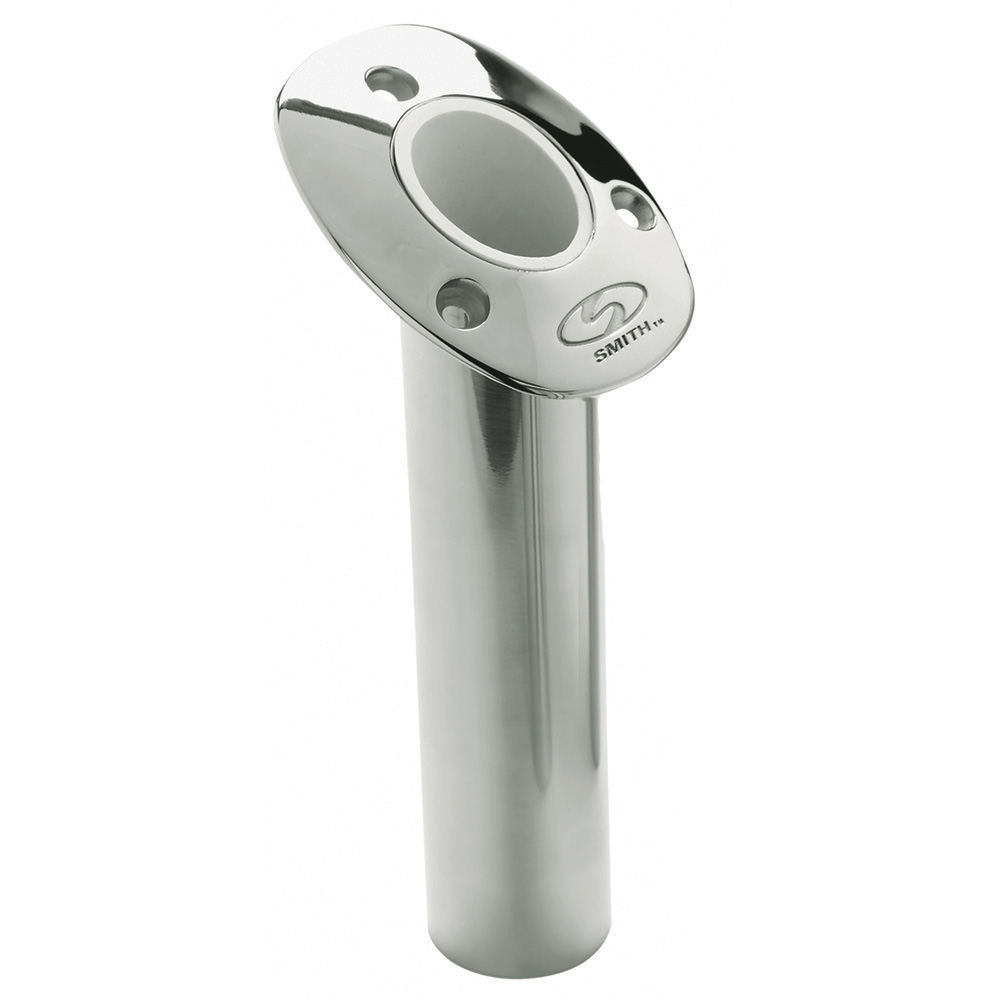 C.E. Smith Flush Mount Rod Holder - 30 Degree & 9" Depth - Stainless Steel - Cast Bottom - White Vinyl Liner 53672CA