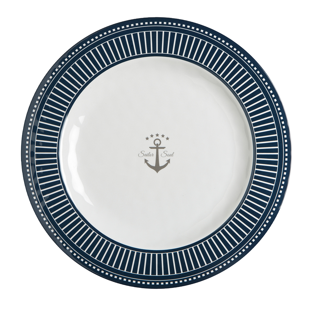 Marine Business Melamine Flat, Round Dinner Plate - SAILOR SOUL - 10" Set of 6 14001C