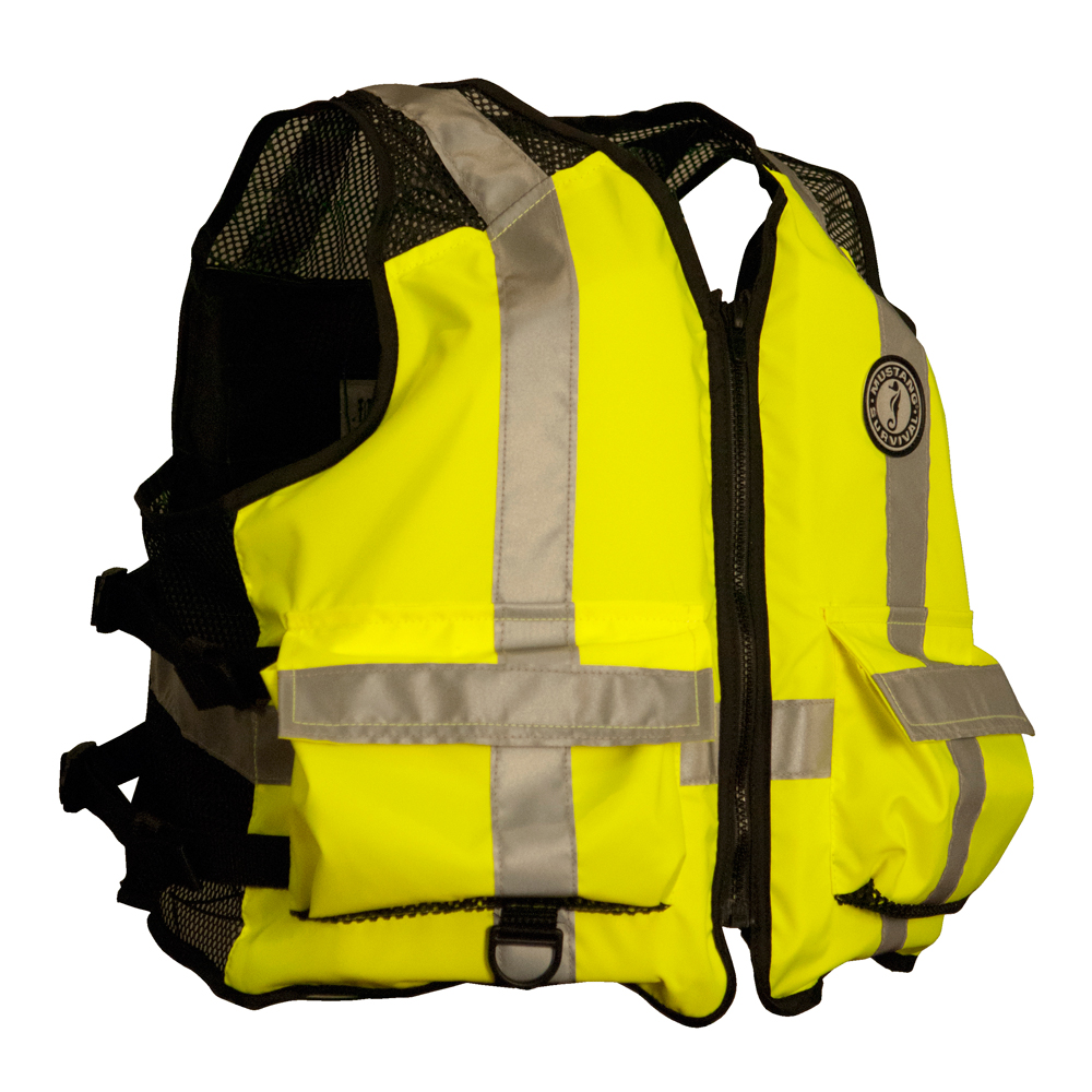 Mustang High Visibility Industrial Mesh Vest - Fluorescent Yellow/Green/Black - Small/Medium MV1254T3-239-S/M-216