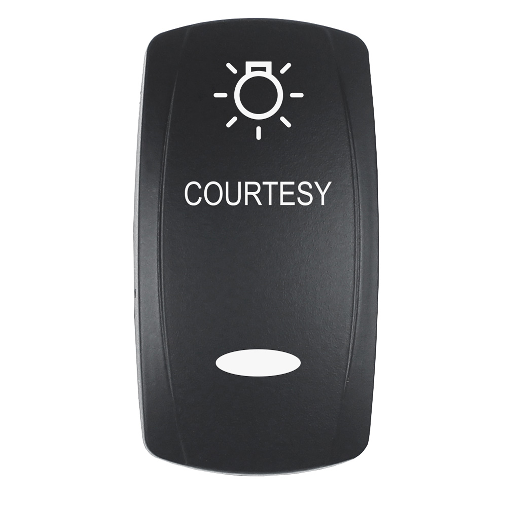 Pacer Actuator - 'COURTESY' f/V Series Contura Switches - Black - Laser Etched (Top/Bottom Light) EV2LE-CTSY