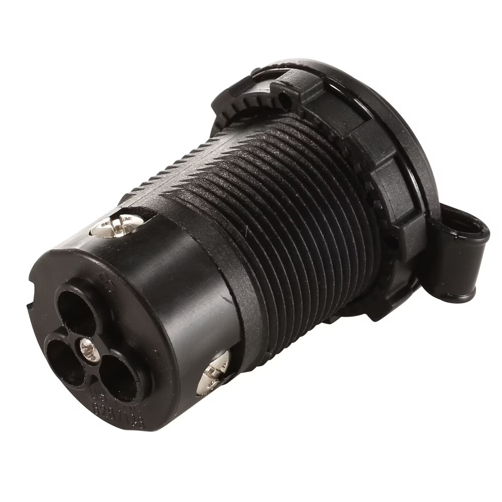 MotorGuide Medium-Duty Trolling Motor Receptacle, 12/24/36V, 2/3-Wire, 1-1/8in Mounting Hole, 8/10 AWG, Watertight Sealing Cap