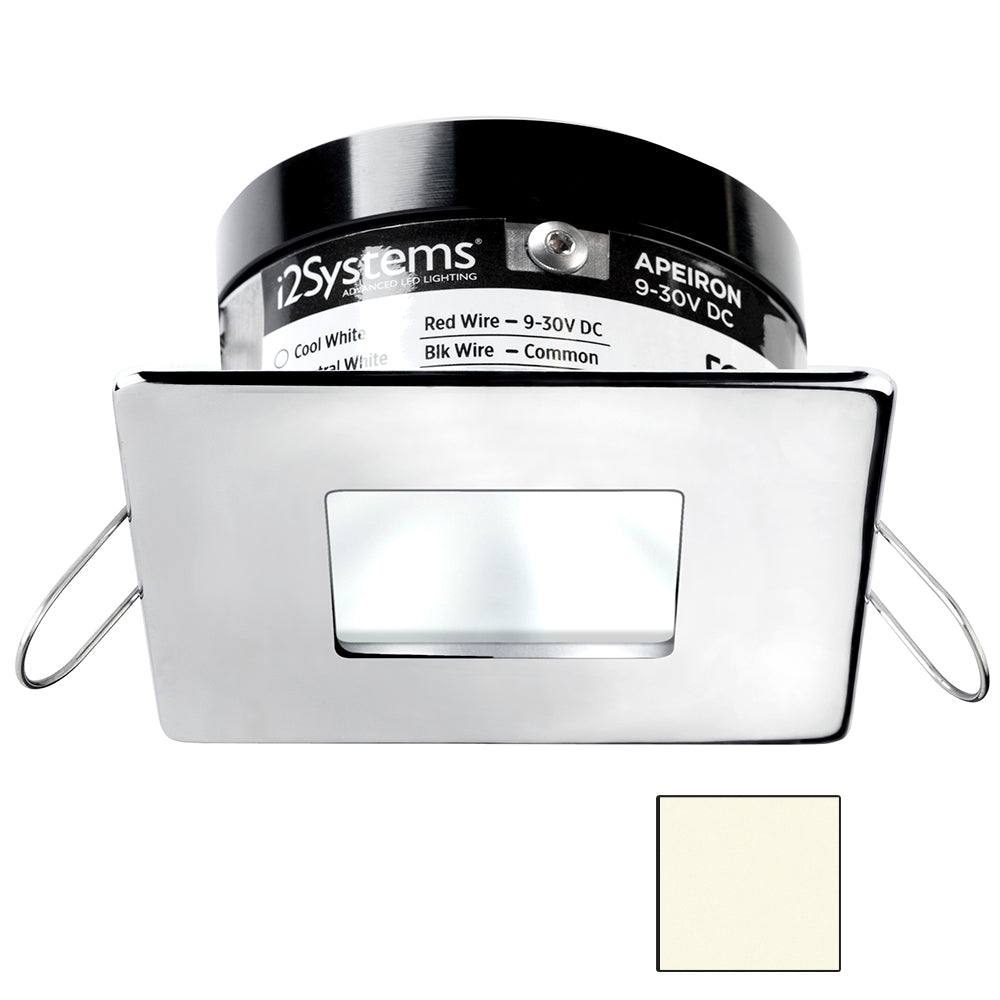 i2Systems Apeiron Pro A503 Spring Mount LED Downlight, 3W, 9-30VDC, IP67, Square/Square, Neutral White, Polished Chrome Finish