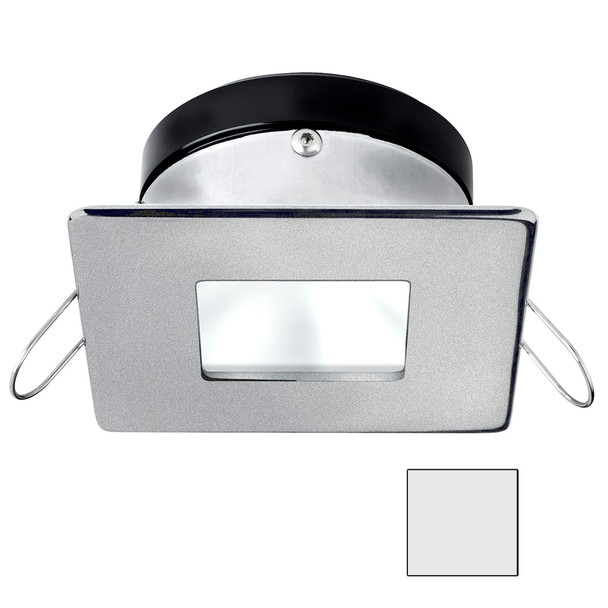 i2Systems Apeiron A1110Z LED Spring Mount Downlight, Square/Square Bezel, Brushed Nickel Finish, 6500K Cool White, 9-30V DC, IP67, 4.5W