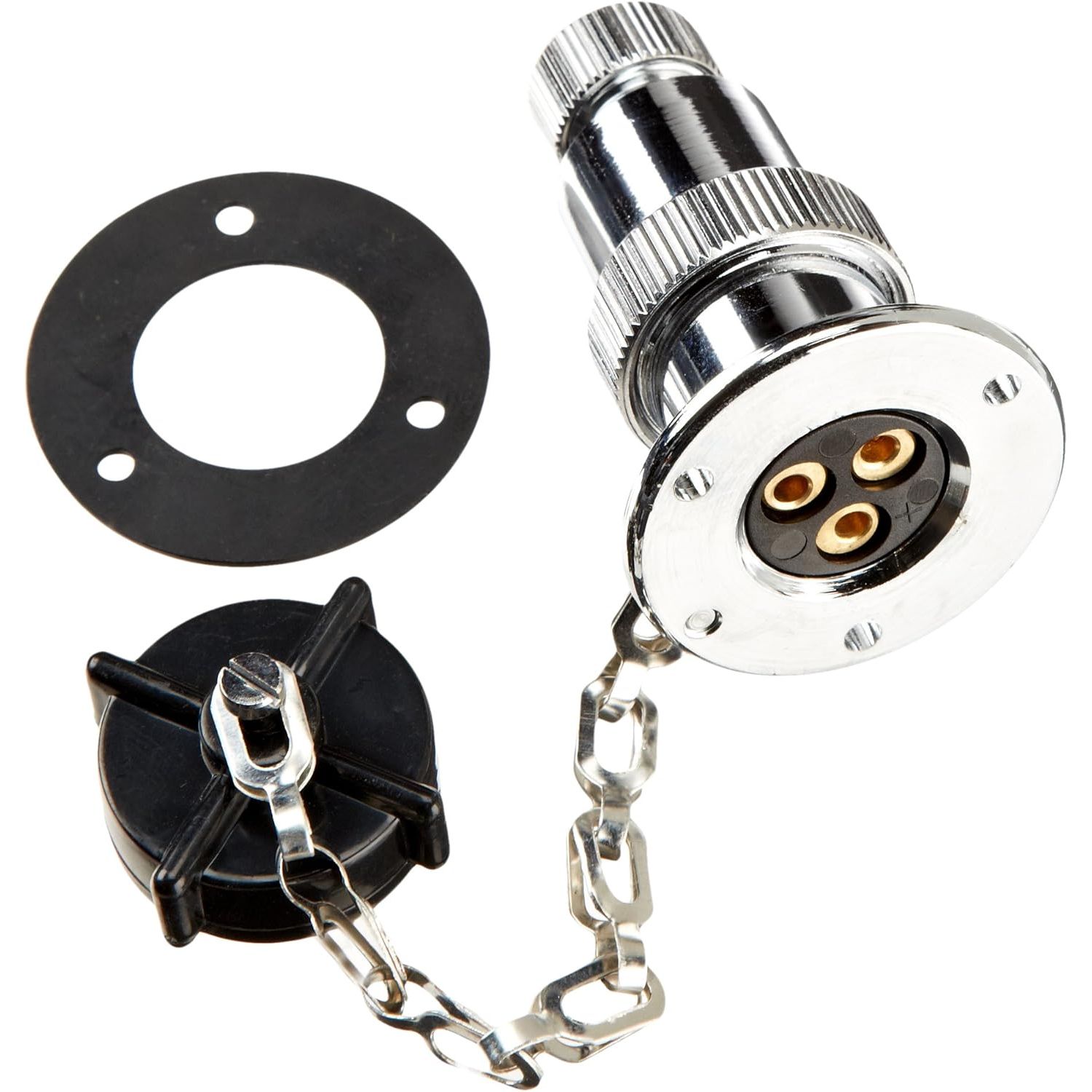 Hella Marine 3-Pole Plug and Socket, Water Resistant, Chrome Brass, Screw Terminals, For up to 6.5 mm Cable, Socket with Cap