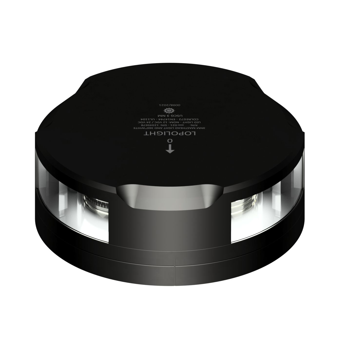 Lopolight 201-021 Masthead/Stern/Anchor Light, For 12-20m Vessels, 3 NM, 10-32VDC, IP68, Horizontal Mount, White Light