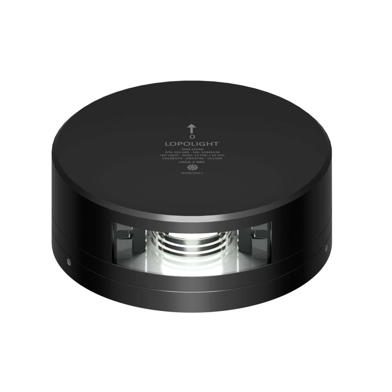 Lopolight 301-005 LED Stern Light, 2NM, 135°, 10-32VDC, IP68, Horizontal Mount, FB Flat Base, 6m Cable