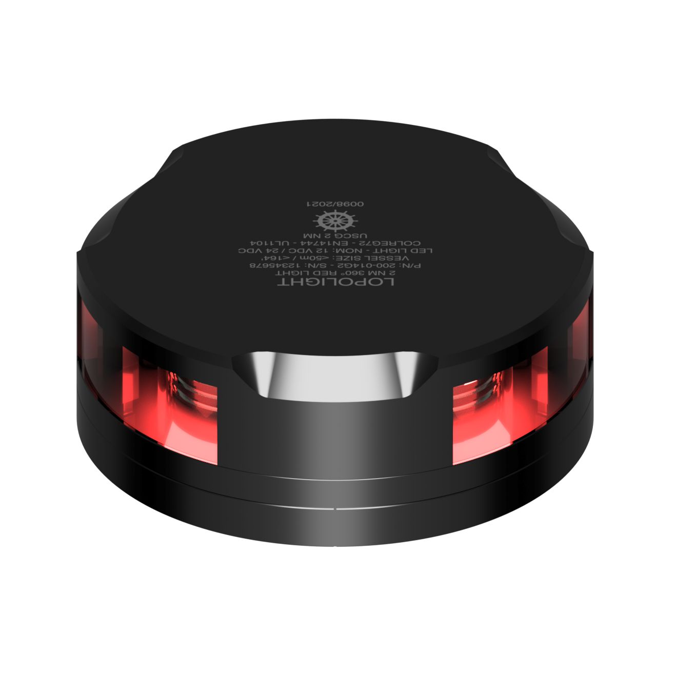 Lopolight 360 Degree Red Navigation Light, 2NM, 10-32VDC, IP68, FB Flat Base, Horizontal Mount