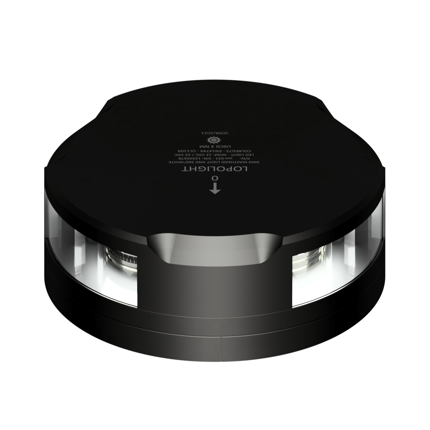 Lopolight 201-021 Masthead/Stern/Anchor LED Navigation Light, For 12-20m Vessels, 3NM, 225° Masthead/135° Stern/360° Anchor, White Light, Horizontal Mount, 10-32VDC, IP68, Flat Base, 6m Cable