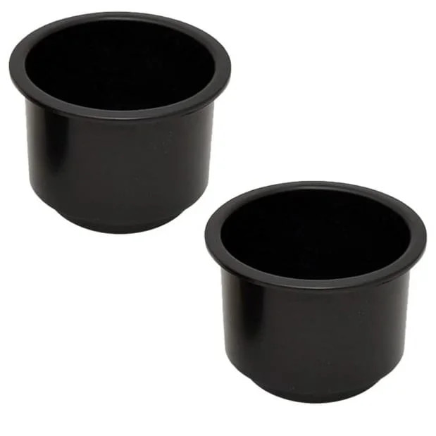 Attwood Marine Flush Mount Cup Holder, 3 3/4 in Cutout, 3 1/8 in Deep, Self-Draining, Black Polymer