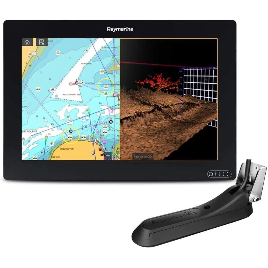 Raymarine Axiom 12 RV Chartplotter Combo, 12 in Touchscreen, RV-100 Transom Mount Transducer, RealVision 3D Sonar