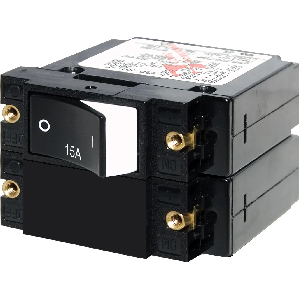 Blue Sea Systems A-Series Raised Rocker Circuit Breaker, Double Pole, 120/240V AC, 32V DC, Magnetic Hydraulic, Trip-Free