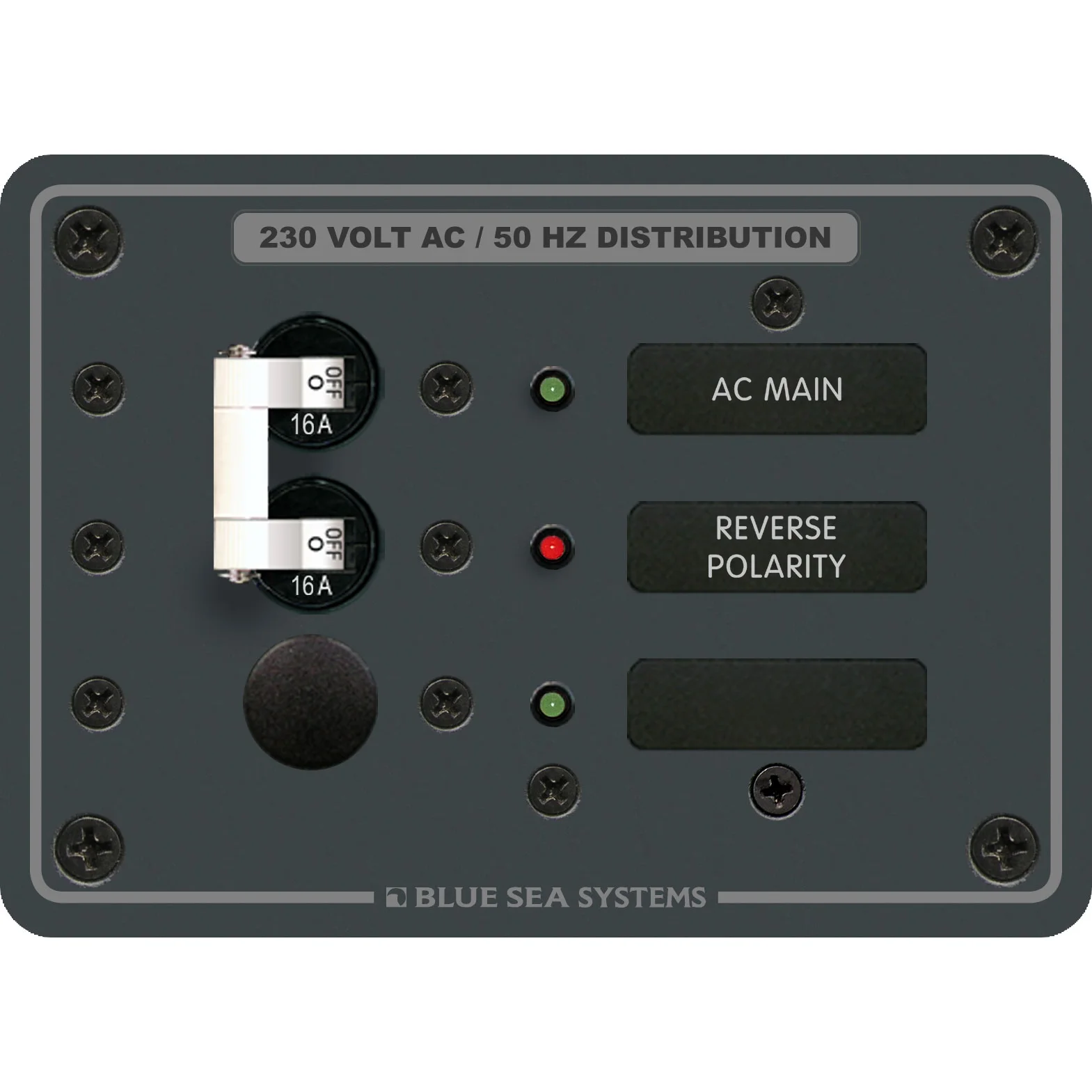 Blue Sea Systems Traditional Metal AC Main + Branch Circuit Breaker Panel, 230V AC, European, No Meter