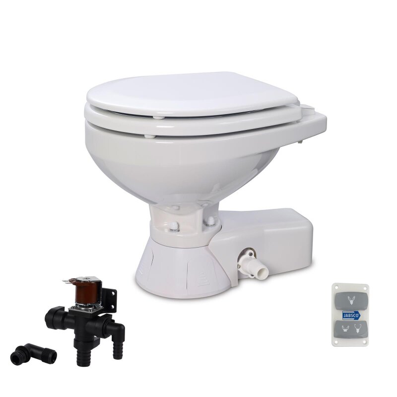 Jabsco 37045 Series Quiet Flush Freshwater Electric Toilet, Solenoid Valve, Macerator Pump