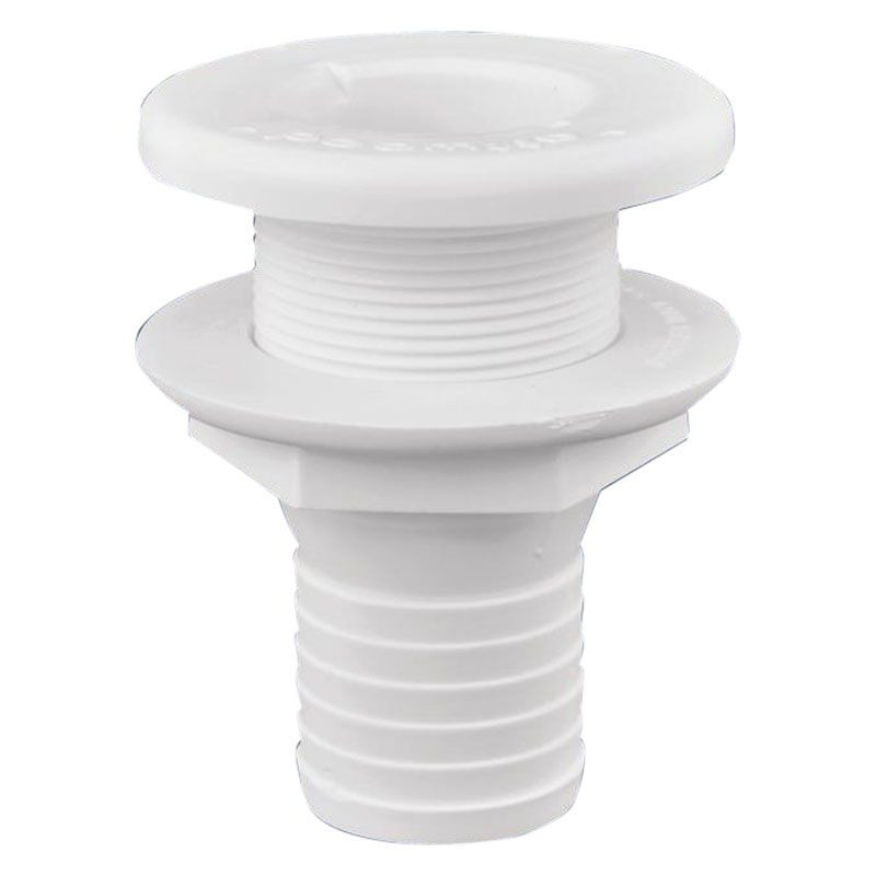 Attwood Marine Thru-Hull Fitting, 1-1/4 in Max Hull, White Polypropylene