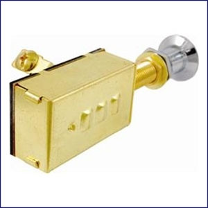 Attwood Marine Push-Pull Switches, 12V DC, Screw Terminals, Chrome-Plated Knob, Brass Case
