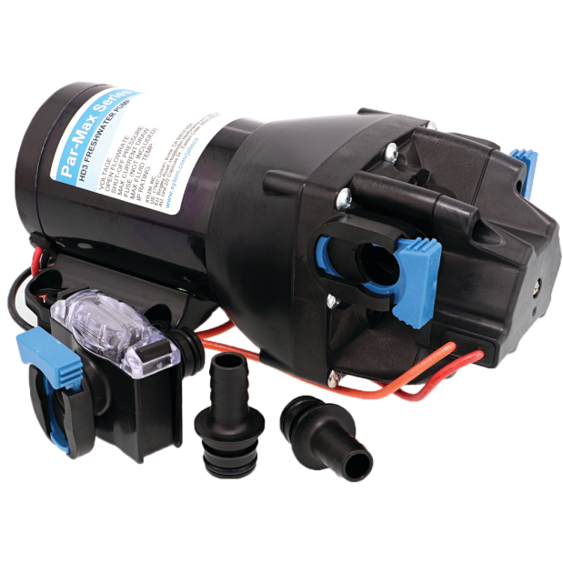 Jabsco Par-Max HD3 Freshwater Delivery Pump, 12V, 3 GPM, IPX6, Integrated Pressure Switch, 1/2 in Hosebarb
