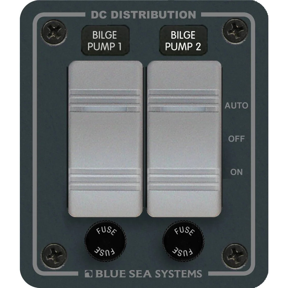 Blue Sea Systems Contura Bilge Pump Control DC Panel, 12/24V, Water-Resistant, 45A, 15A AGC Fuses