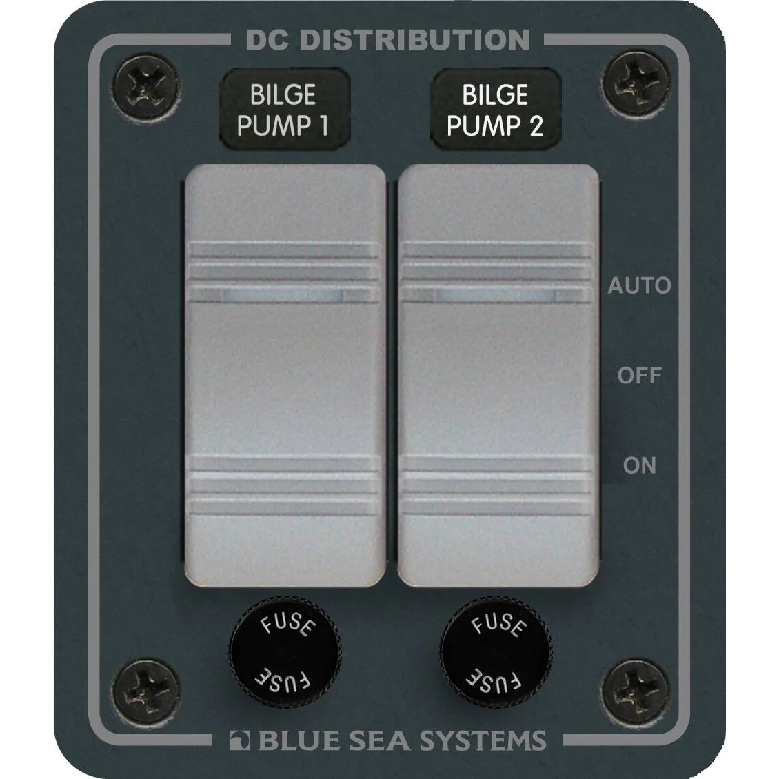 Blue Sea Systems Contura Bilge Pump Control DC Panel, 12/24V, Water-Resistant, 45A, 15A AGC Fuses