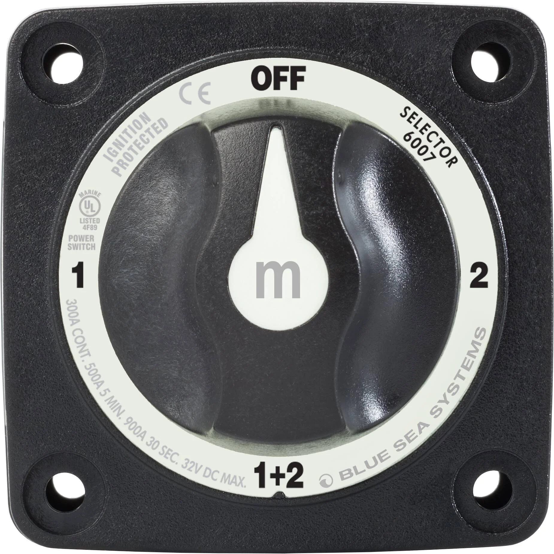 Blue Sea Systems m-Series Mini Selector Battery Switch, 4 Position, Battery Combine, 300A, 32V DC, IP66