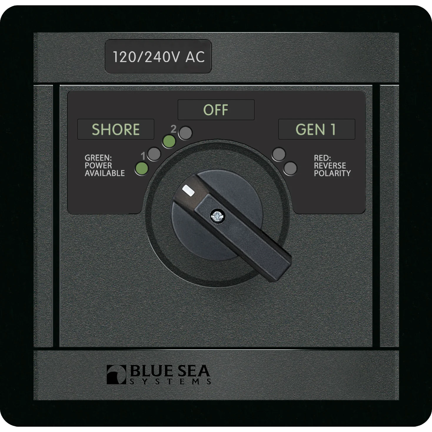 Blue Sea Systems 360 AC Source Selector Rotary Switch Panel, 120/240V AC, 2 Sources
