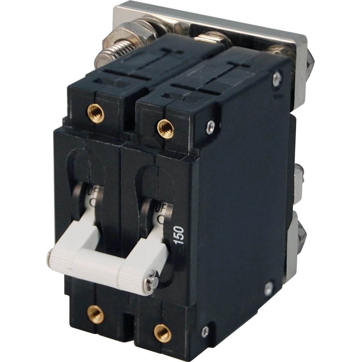 Blue Sea Systems C-Series White Toggle Circuit Breaker, Double Pole, DC, 65V DC Max, Magnetic Hydraulic, Trip-Free