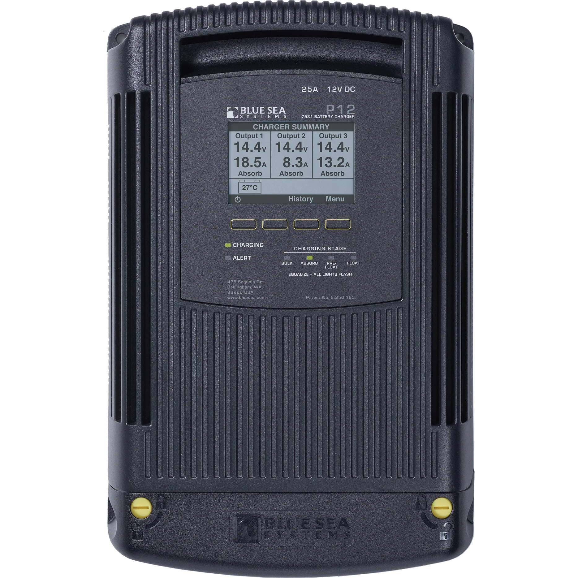 Blue Sea Systems P12 Battery Charger, 12V DC, 3 Outputs, 115-230V AC