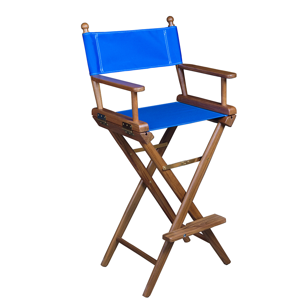 Whitecap Captain's Chair w/Blue Seat Covers - Teak 60045