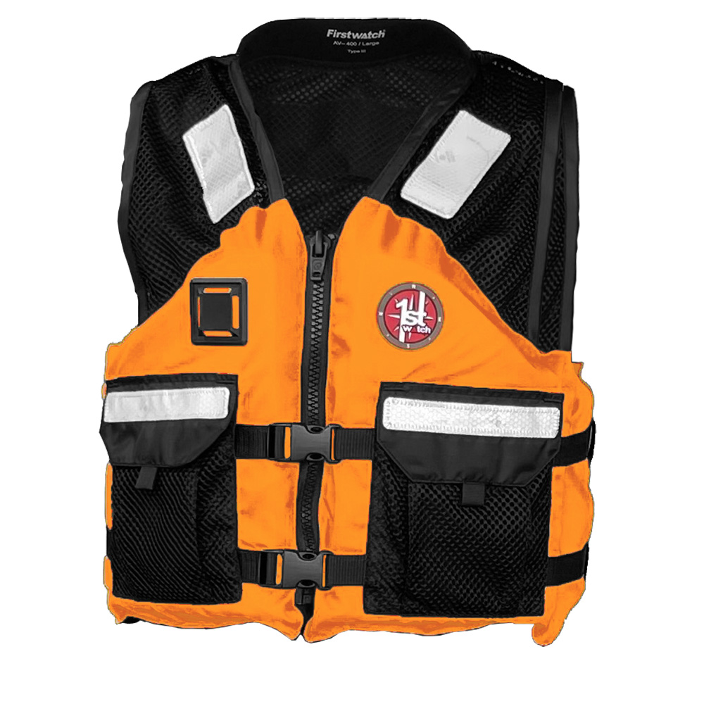 First Watch AV-5001 Mesh Crew Vest Hi-Vis - Orange/Black - L/XL AV-5001-OB-L/XL
