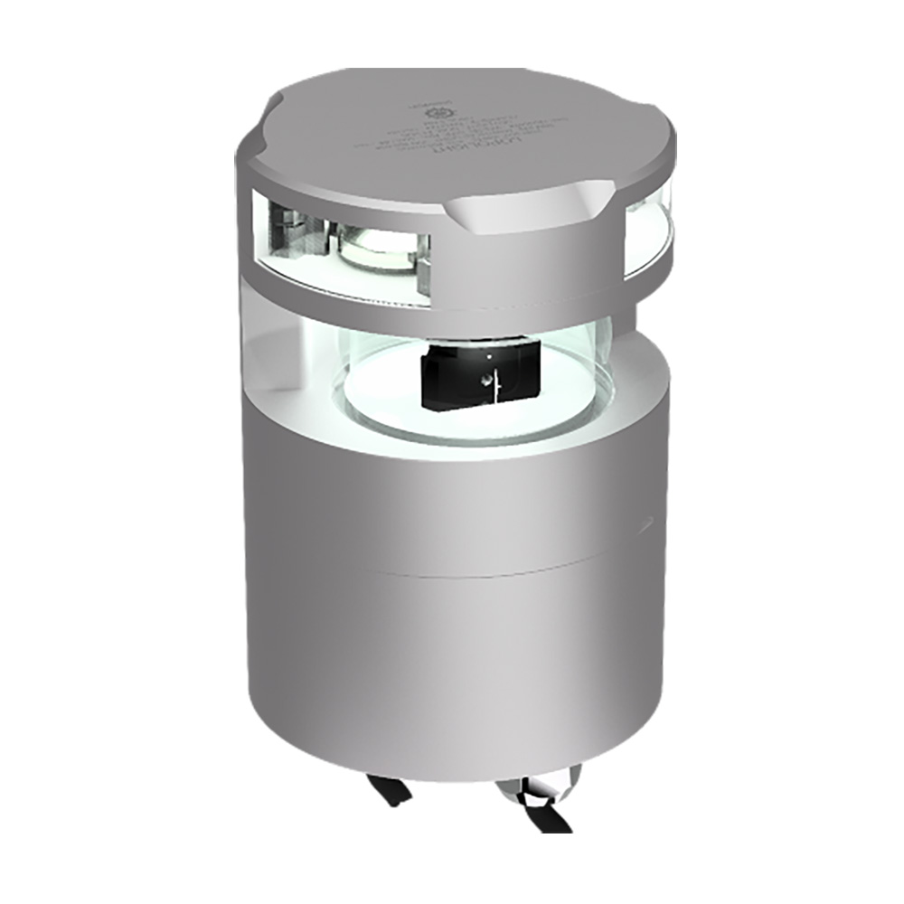 Lopolight Series 300-136 Masthead & Navigation Combo Light, For Vessels over 50m, 6 NM 225 deg Masthead, 3 NM 360 deg White Light, 20-32VDC, IP68, Horizontal Mount, Plug Connector, Silver Anodized Aluminum
