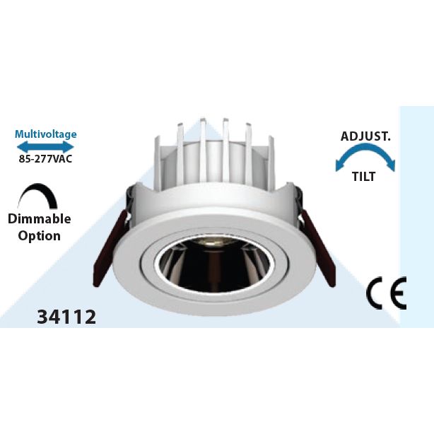 Mega LED - LED Downlight - 12W, Beam Angle 36°, 1200Lm, 2700K, 85-277V AC (34112)