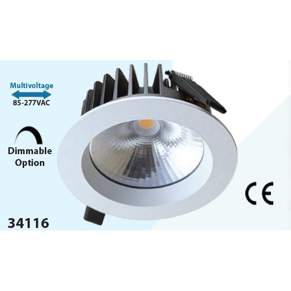 Mega LED - LED Downlight - 15W, Aluminum Body, 1500Lm, 2700-5700K, Beam Angle 60°, 85-277V AC (34116)
